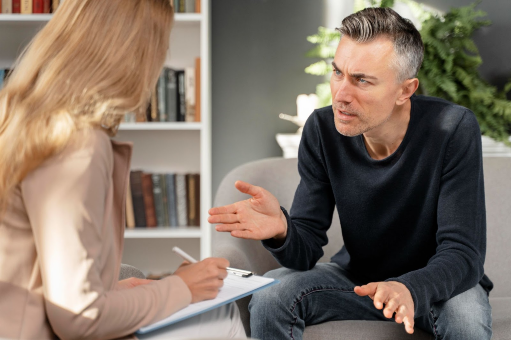 man talking to a life coach