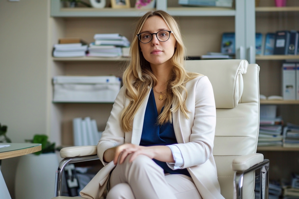 life coach in her office